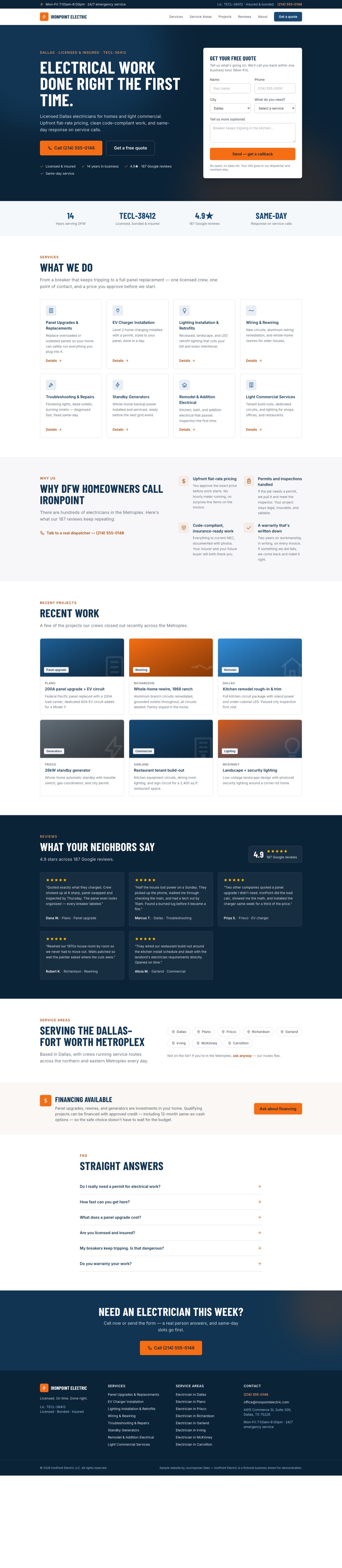 IronPoint Electric demo website built by NUWEB — home page